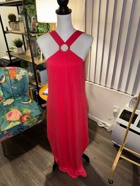 Women’s Pink Ring-Front Halter Maxi Dress